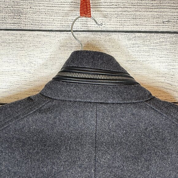 Cole Haan Wool Blend Gray Melton Zip Up Coat Jacket With Leather Details Sz XXL - Picture 7 of 12